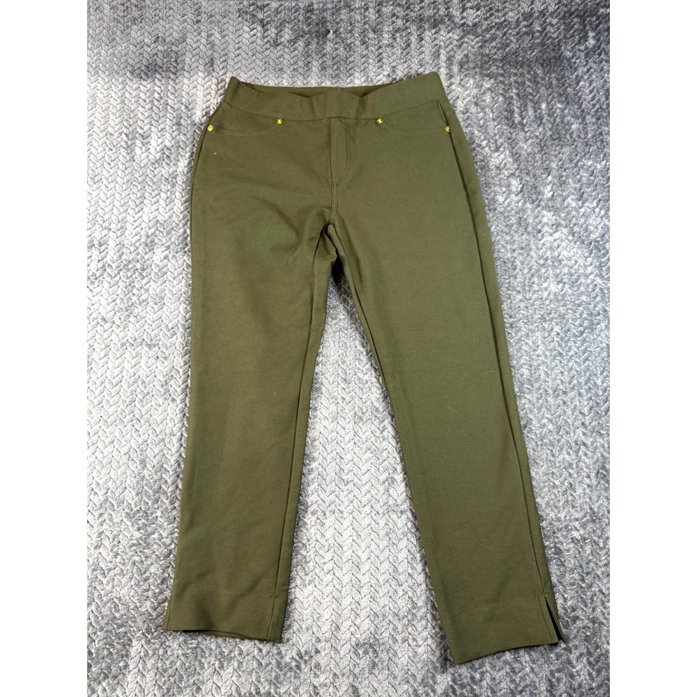 Michael Kors Ankle Pants Womens M Olive Green Cotton Stretch Mid Rise Pull On